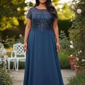 Azazie Navy Lace Maxi Dress